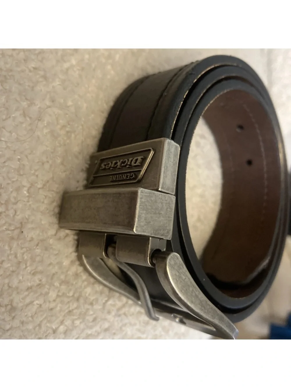 Dickies Black Leather Belt with Antique Silver Ratchet Buckle 32”